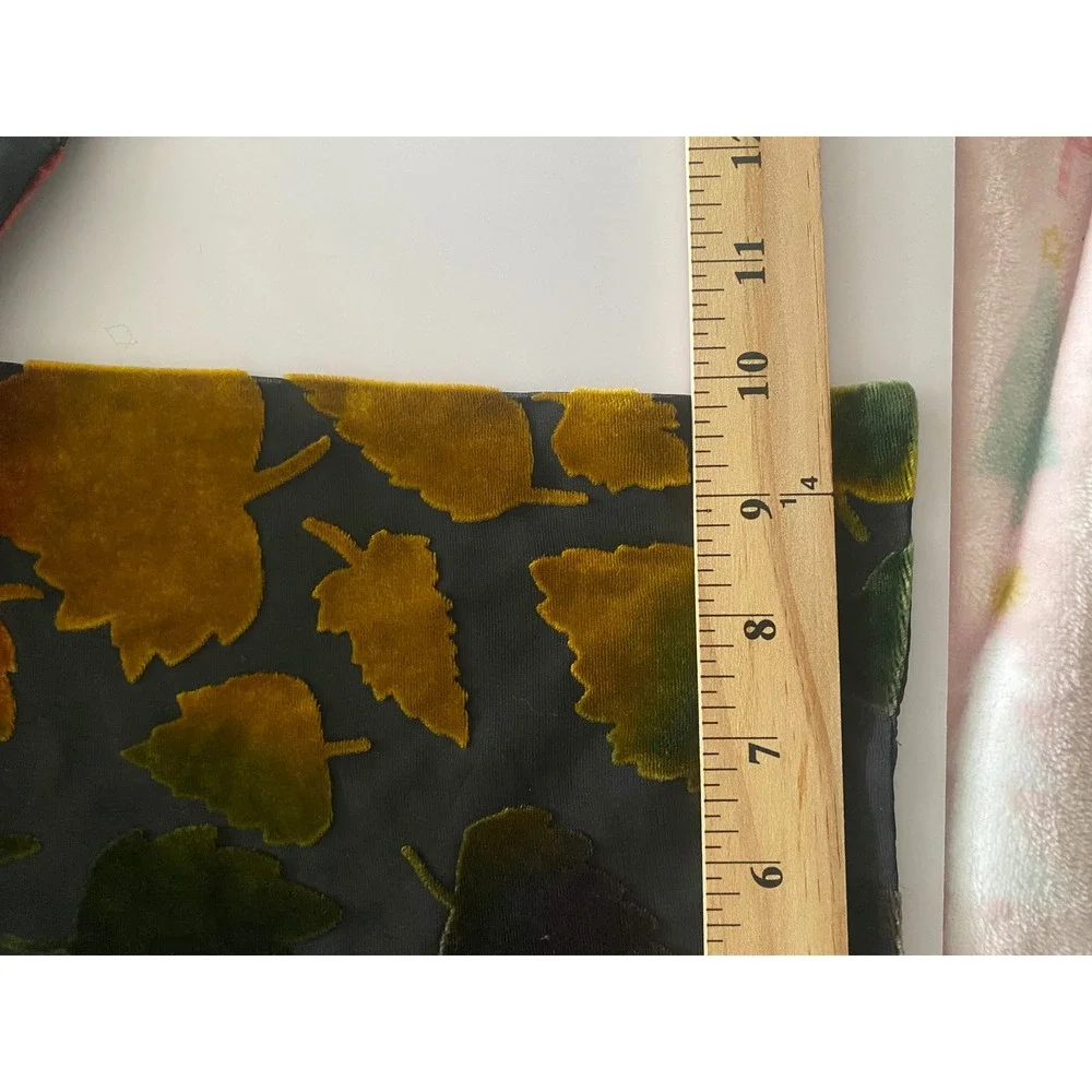 Sheer Velvet Leaf Print Scarf Wrap‎ Women Black Multi Color